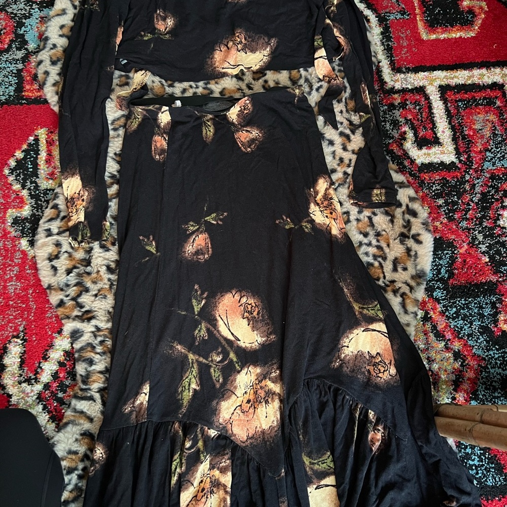 Free People Black and Gold Floral Maxi Dress